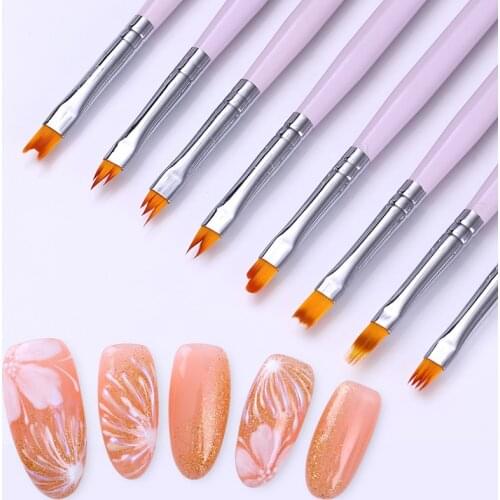 Gradient Acrylic Nail Paint Brush UV Gel Flower Drawing Pen Purple Handle Nail Art Tool