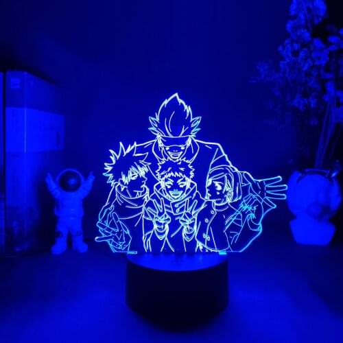 Hot Anime Jujutsu Kaisen Figures 3D Visual Lamp Cool Satoru Gojo Team Acrylic Laser Engraved Upward Lighting LED Home Decoration