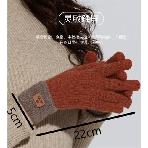 Gloves Cashmere Knitting Touch Screen Autumn and Winter Models Cold and Warm Pure Cotton Simple and Economical Plus Velvet New