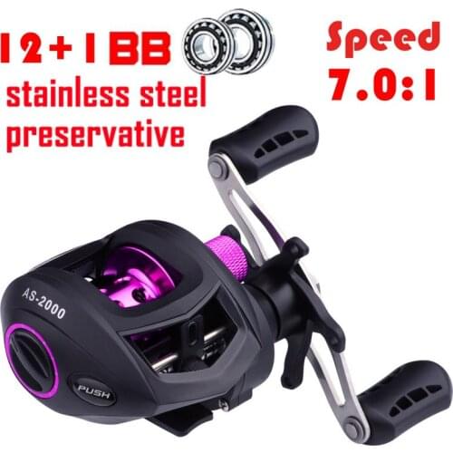 LINNHUE AS 12+1 BB Baitcasting Reel 7.0:1 High Speed Fishing Reel 8KG Max Drag Left Right Hand Reel Reinforced Reel Fishing