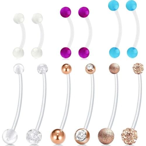 14G 12Pcs Pregnancy Belly Button Rings Flexible Bioplast Sport Maternity Belly Navel Retainer Body Piercing