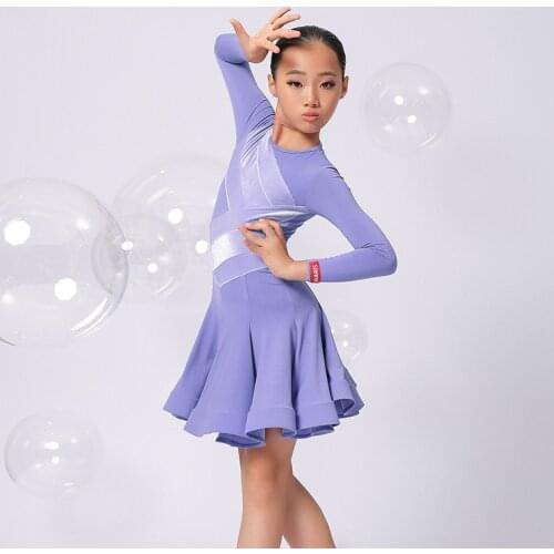 Latin Dance Dress For Girls Child Long Sleeve Velvet Salsa Dance Dress Latin Competition Dance Dresses Performance Wear SL4511