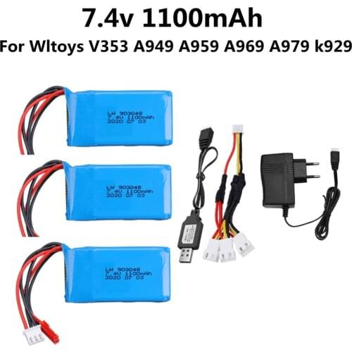 7.4V 1100mah lipo battery for Wltoys A949 A959 A969 A979 K929 RC Car Spare Parts 7.4 V 25c 903048 Battery and charger set
