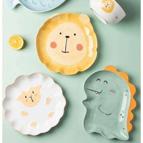 Cartoon ceramic tableware lovely childrens creative dinosaur lion dinner plates serving platter breakfast tray
