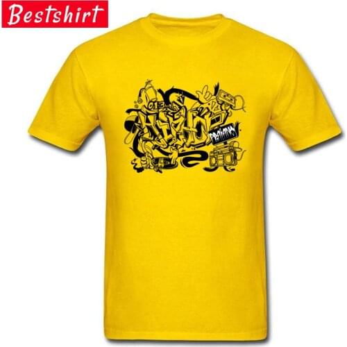 Gift Top T-shirts Brand New O Neck Yellow Mens Tshirts Graffitis Rap Music Man Tops Shirts Short Sleeve Tee Shirts Funny Tops