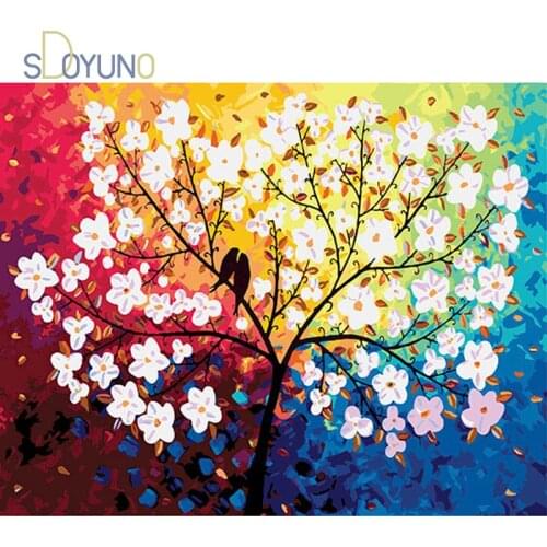 SDOYUNO 60x75cm Oil Painting By Numbers Tree Frameless DIY Picture By Numbers On Handpaint Canvas Digital Home Decor Painting
