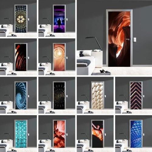 Bedroom Door Stickers Abstract Graphics Roof Spiral Irregular Geometric Colors Living Room Door Stickers Decor Home Accessories