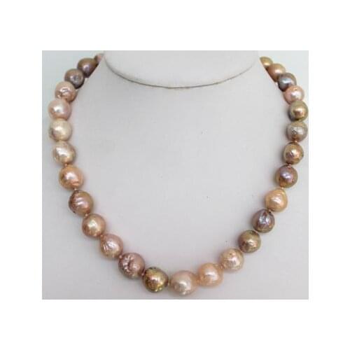 New Arriver Beautiful Pink Lavender Golden Purple Freshwater Pearls Necklace 11-14mm 18inches Real Pearl Jewellery For Woman