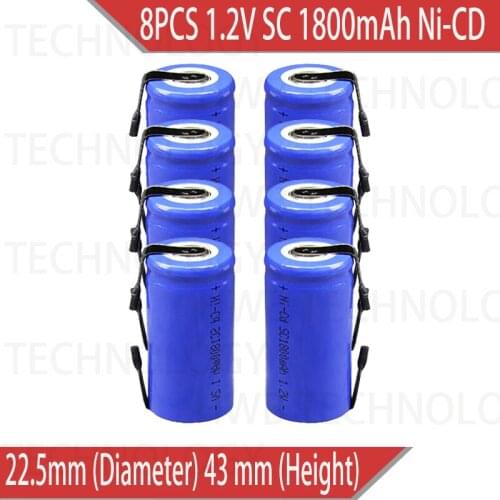 8PCS/lot New Sub C SC 1.2V 1800mAh Ni-Cd Rechargeable batteries Electric tools/electric drill screw welding Free Shipping