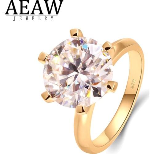 14k Yellow Gold DF Color VVS1 8.0carat 13mm Round Brilliant Cut Moissanite Engagement Ring Classic 6-Prong Setting for Women