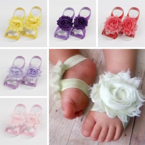 Solid Color Chiffon Flower Barefoot Sandals for Baby Girls Newborn Photo Props Fashion Toddler Accessories Birthday Gifts