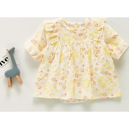 2021 Autumn New Baby Girl Long Sleeve Bodysuit Cute Flower Dress For Girls Cotton Jumpsuit Princess Style Onesie Clothes