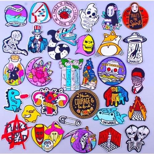 Iron On Punk Skull Patch For Clothing Cartoon Anime Embroidered Patches For Clothes Appliques For T-shirt Badges Letter Patch