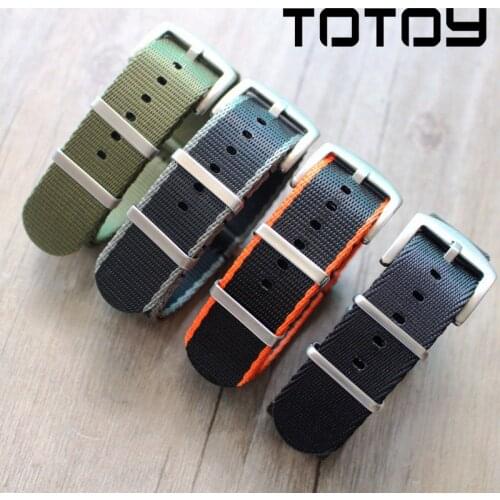 TOTOY Woven Smooth Nylon Strap, 18MM 20MM 22MM 24MM black Green Gray Brack Nato Straps, sliver buckle/black buckle wathbands