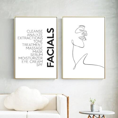Facials Quotes Canvas Print Spa Beauty Poster Scandinavian Esthetician Gift Woman Face Sketch One Line Drawing Living Room Decor