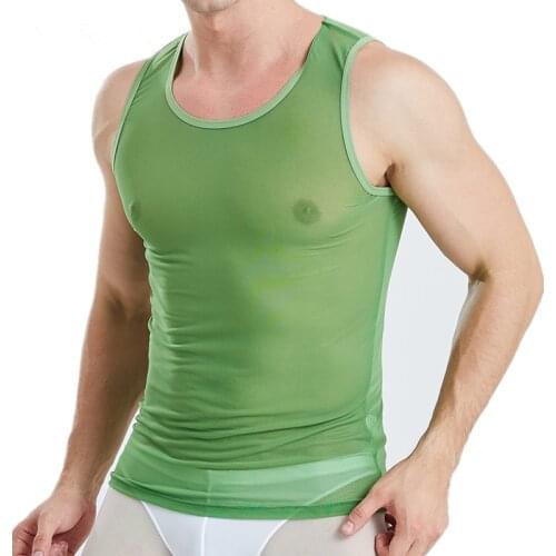 Sexy Mens Undershirts Slim Fitness Tank Tops Quickly Dry Sleeveless T-shirts Vest See Through Tops Sexy Transparent Underwear