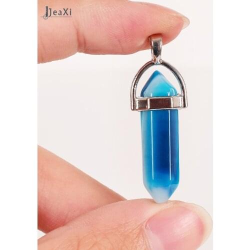 Blue Crystal Pendants Hexagonal Column Necklaces wand Stone Pendant healing For Women Fashion Jewelry