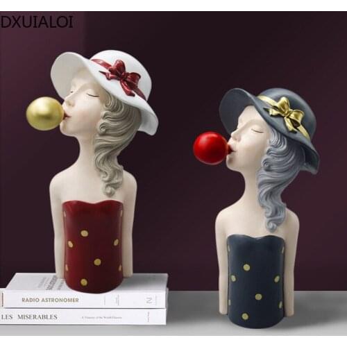 DXUIALOI Nordic Creative Resin Crafts Character Sculpture Cute Bubble Girl Decoration Housewarming Gift Home Decoration