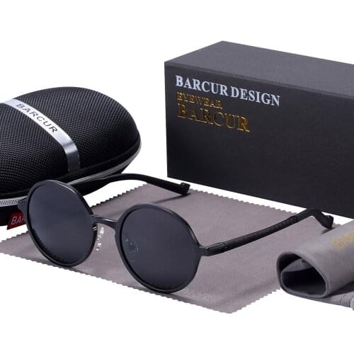 BARCUR Polarized Round Sunglasses Luxury Brand Men Glasses Retro Vintage Women Sun Glasses UV400 Eyewear