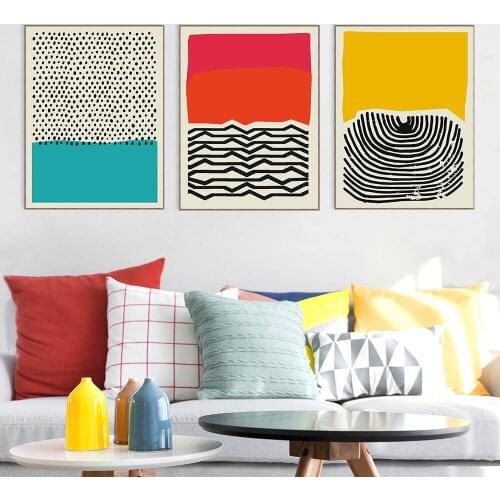 Modern Multicolored Red Blue Abstract Geometric Wall Art Canvas Painting Picture Poster and Print Gallery Living Room Home Decor