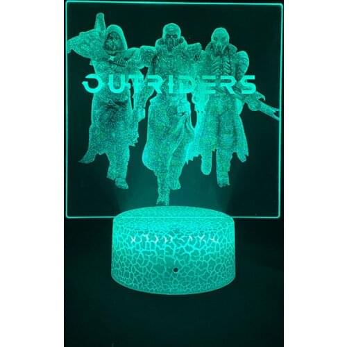 Outriders Game 3D LED Light Picture Lamp Alarm Clock Base Remote Control Bedside Atmosphere Nightlight Gaming Room Fans Gift
