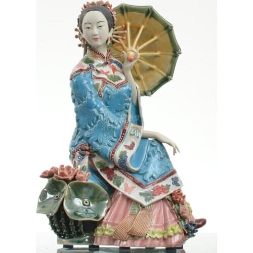 FORK ART CERAMIC ANCIENT LADY FIGURINES CRAFTS TV CABINET PORCH STATUE DECORATION ORNAMENTS HOME OFFICE DESKTOP SCULPTURE DECOR