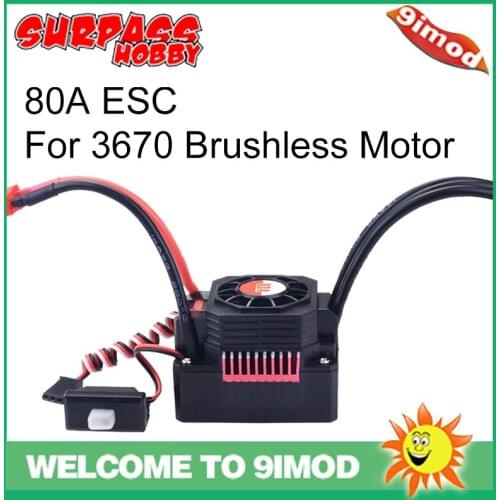 SURPASS HOBBY KK 80A Brushless ESC Waterproof Electric Speed Controller for 1/10 1/8 RC Car 3670 Brushless Motor