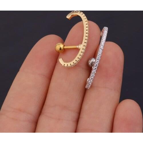 1Pc CZ Hoop Ear Stud Helix Rook Conch Tragus Cartilage Conch Lobe Earrings Barbell Piercing Ear Stud Screw Back Sexy Jewelry