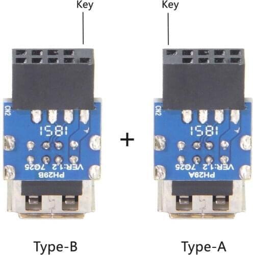 2pcs 9Pin/10Pin Motherboard Female Header to Dual USB 2.0 Female Adapter Vertical Type