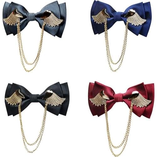 2021 New Designers Brand Metal Golden Wings Bow Tie for Men Fashion Casual Double Layer Butterfly Bowtie Party Wedding Gift Box