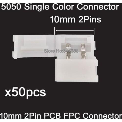 50pcs/lot 2Pins 2-Pin Welding Free Solderless Easy FPC PCB Connectors for 10mm Width 5050 5730 5630 SMD Single Color LED Strip