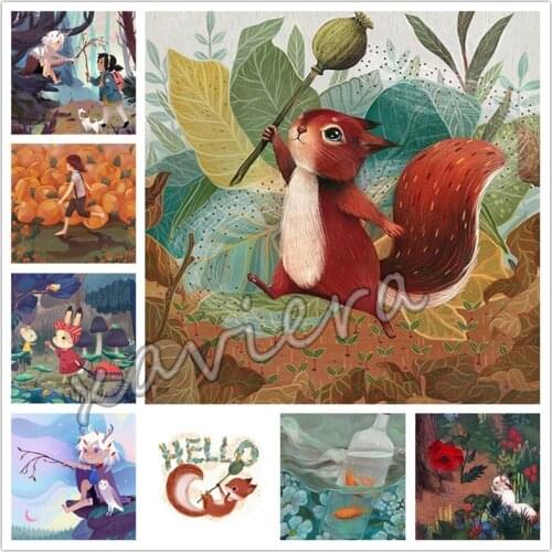 5D DIY Diamond Embroidery Squirrel Little Girl Full Diamond Painting Anime Rhinestone Cross Stitch Kit Home Decoration Handmade