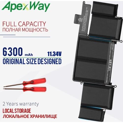 ApexWay 11.34V Laptop Battery FOR Apple A1493 A1502 Macbook Pro Retina13-INCH A1502 (2013 Year) 6300mAh