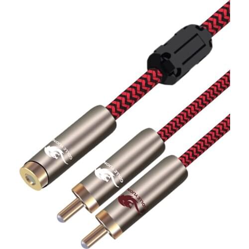 HIFI Audio Cable RCA Female to 2 RCA Male for Amplifier Speaker Subwoofer RCA to 2 RCA Straight Angle Cable OFC Braided