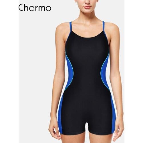 Charmo Women‘s One Piece Sports Swimwear Boyleg Pro Swimsuit Beach Wear Colorblock Racerback Bathing Suits Bikini
