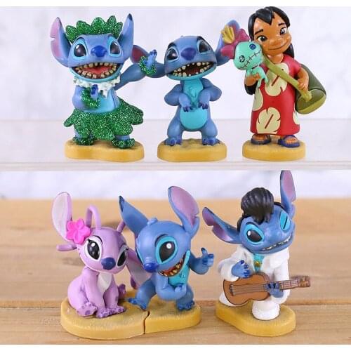 Disney Anime Cartoon Lilo & Stitch Action Figure Angel Kawaii Mini PVC Figure Q Verison Dolls Toys 6pcs/set Christmas Gift