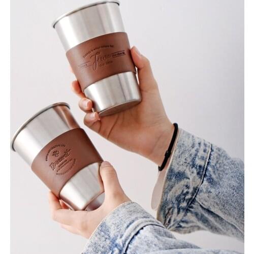 GZSH Coffee Wind Leather Stainless Steel Insulated Water Cup Nordic Creative Juice Cup Food Grade 304 Cup