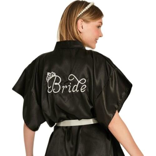 2021 New Silk Kimono Robe Bathrobe Women Silk Bridesmaid Robes Sexy Black Robes Satin Robe Ladies Dressing Gowns