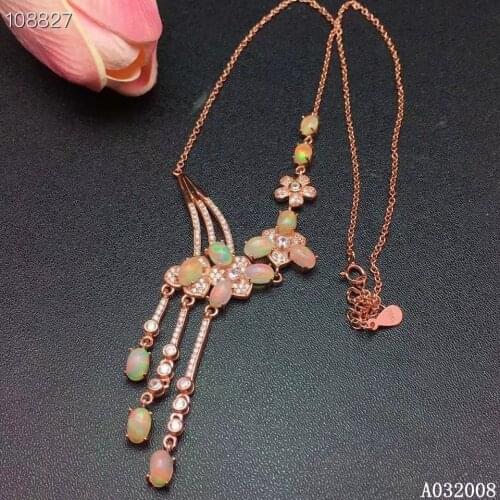 KJJEAXCMY fine jewelry 925 sterling silver inlaid natural opal gemstone necklace female trendy flower pendant support test