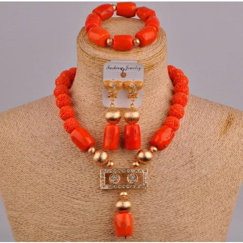 Orange Coral Beads Jewelry Set Nigerian Wedding African Necklace Beads Set Bridal Jewelry Sets Bride Set 2-03A2