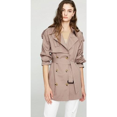 Short Coat Women Jacket 100% Cotton Elegant Design Drop Shoulder Long Sleeves Double-breasted Sashes Ladies Coat New Fashion