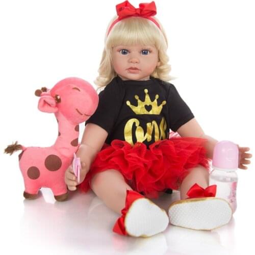 24 inch Silicone reborn Baby Doll Curly gold Hair Realistic bebe Reborn Toddler girl Doll kids playmate toys gift