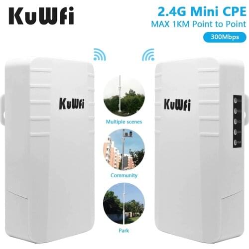 KuWFi Outdoor Wifi Repeater/Bridge 300Mbps 2.4G Wireless AP Router P2P 1KM Long Range Wifi Coverage for IP Camera With 24V POE