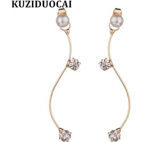 Kuziduocai New Fashion Jewelry Pearl Zircon Tassel Elegant Radian Elegant Stud Earrings For Women Gift Brincos Pendientes E-48