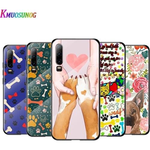 Cute Paw Print Dog For Huawei P40 P30 P20 P10 Pro Plus Lite 5G 2019 Tempered Glass Cover Shell Luxury Phone Case