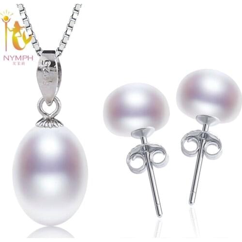 NYMPH Natural Pearl Jewelry Set Trendy White Freshwater Pearl Necklace Pendant Earrings Party Christmas Gift For Girl T234