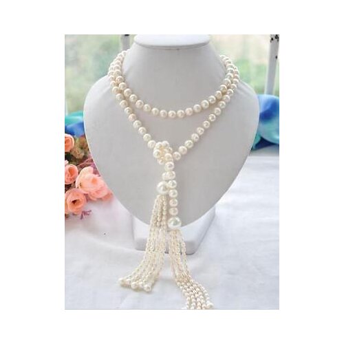 New Long PERFECT 7-8+11mm white akoya pearl necklace 60inch>Selling jewerly free shipping