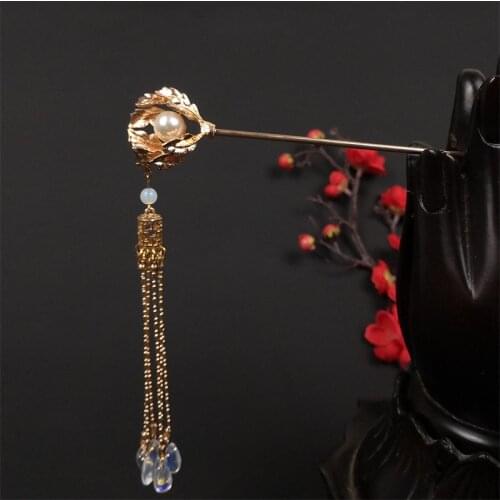 New Vintage Chinese Hanfu Dress Clothing Hairpins Clips Flower Pearls Long Tassel Step Shake Hair Forks Sticks for Bride