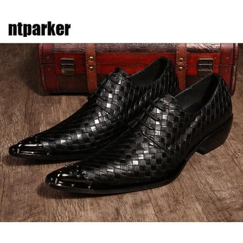 Ntparker-Japanese Style Man Dress Shoes Weaving Leather Shoes Man Pointed Toe Party/Wedding/Business Shoes, Big Size EU38-46