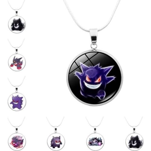 Pokemon Gengar Time Gemstone Glass Pendant Necklace Cartoon Anime Character Cute Style Jewelry Chain Necklace Birthday Gift